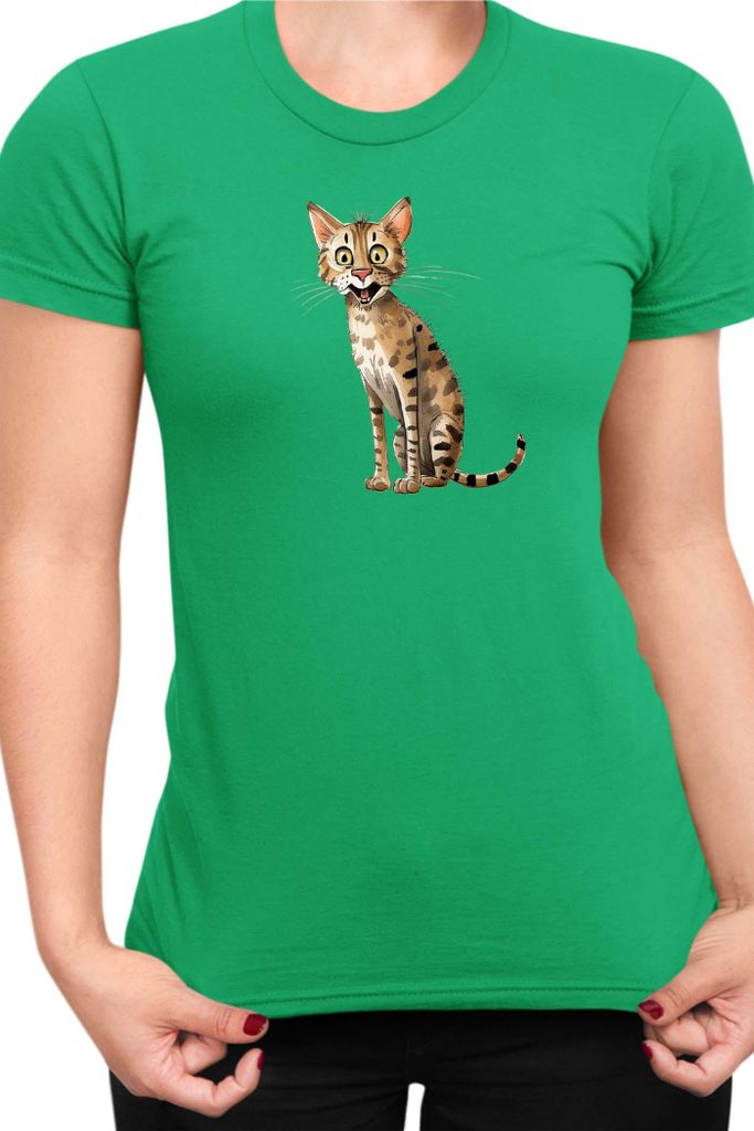 Damen T-Shirt Funny Cats Breeds Savannah Cat, Lady M / Grün
