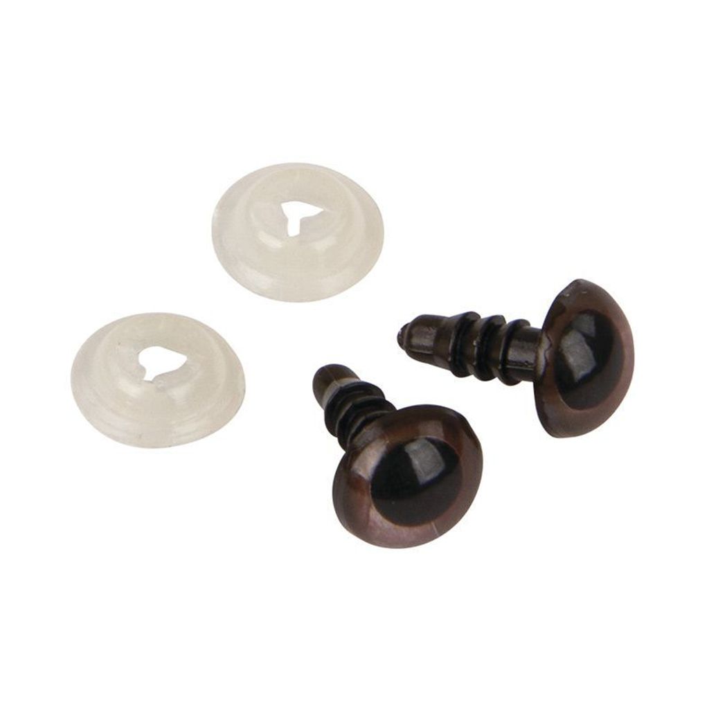 10 Braune Plüschaugen Ø 8 mm mit Unterlegscheiben