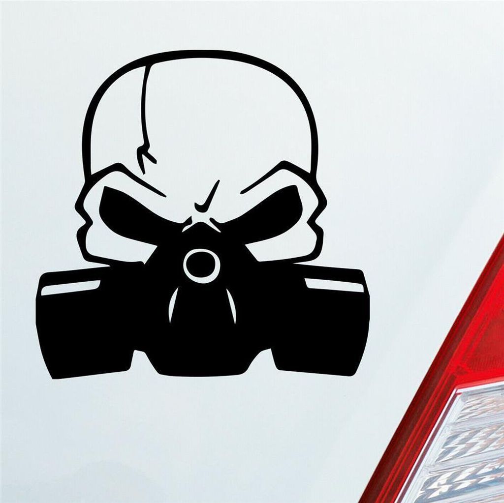 Auto Aufkleber Totenkopf mit Maske Gasmaske Skull Motorrad Bike 10x10 cm Schwarz Matt Sticker Heckscheibenaufkleber