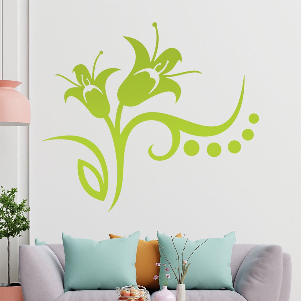 Blume - Linien Punkte Wandtattoo in 6 Größen - Wandaufkleber Wall Sticker - Dekoration, Küche, Wohnzimmer, Schlafzimmer, Badezimmer