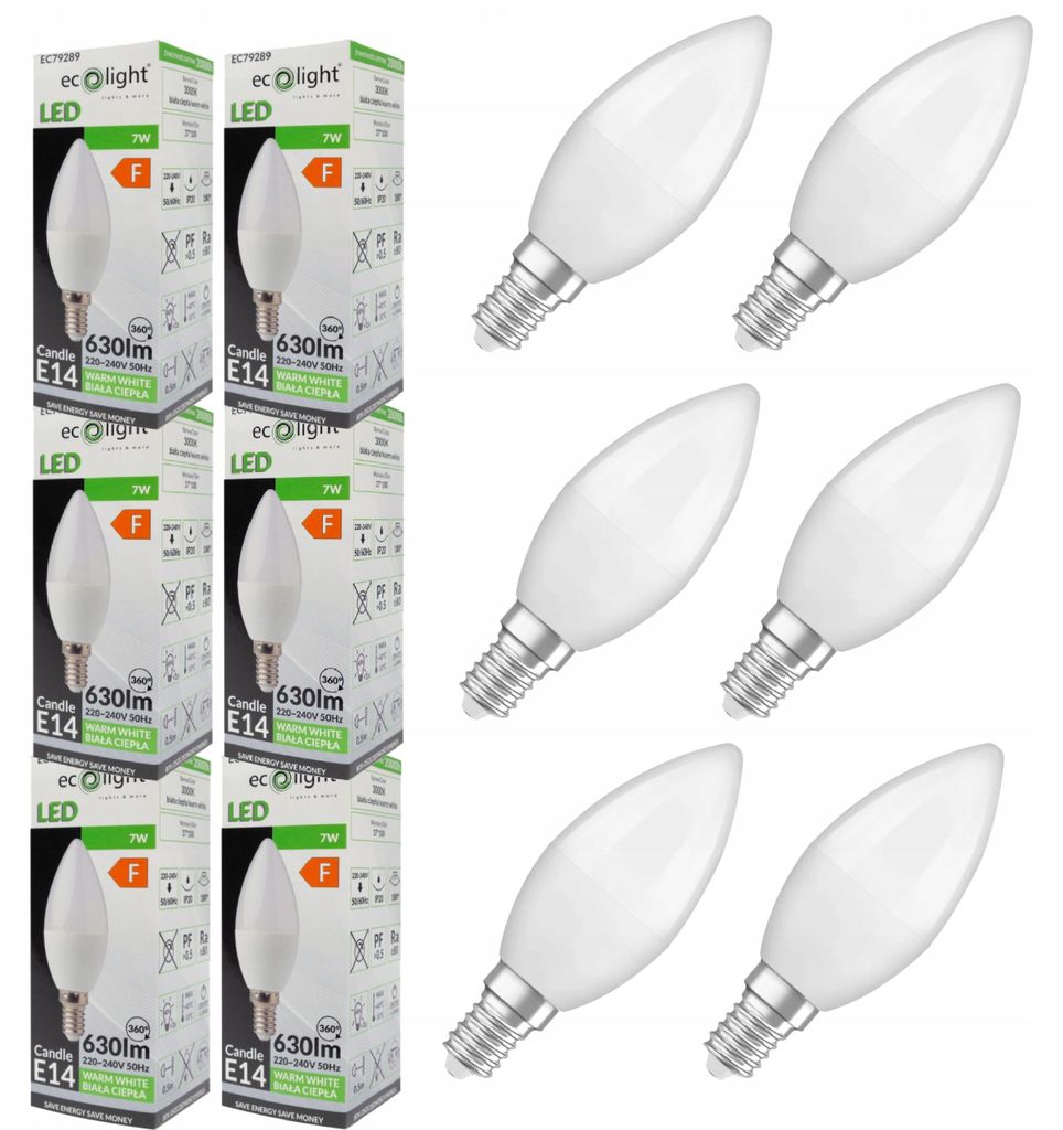 6 Stück LED-Kerzenleuchtmittel, 7W, kleine Fassung E14, Produktbild 