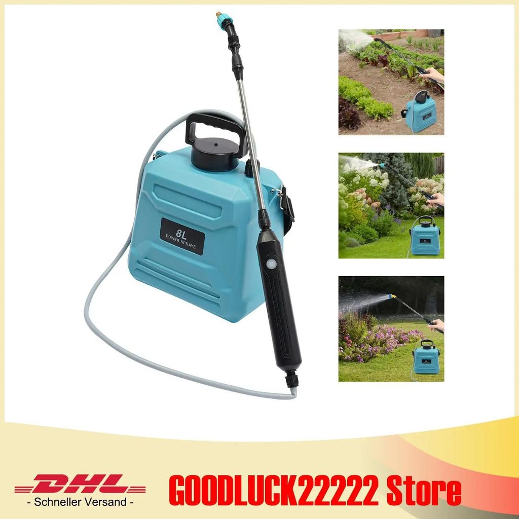 Gartensprüher - 8 l Drucksprüher - Hohe Effizienz - Lange Laufzeit - Teleskoplanze - Vollkupfermotor - Blau