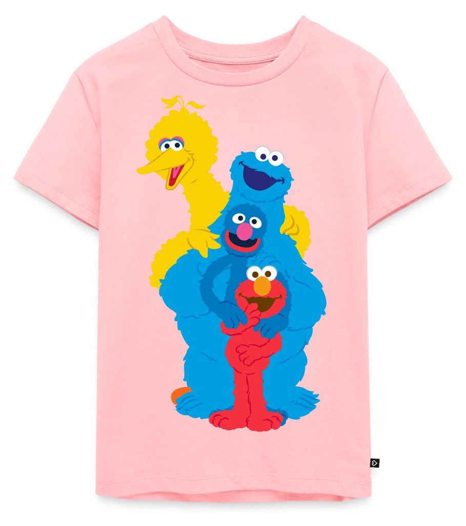 Spreadshirt Sesamstraße Elmo Grobi Krümelmonster Bibo Kinder Premium T-Shirt, 110/116 (4 Jahre), Rosa