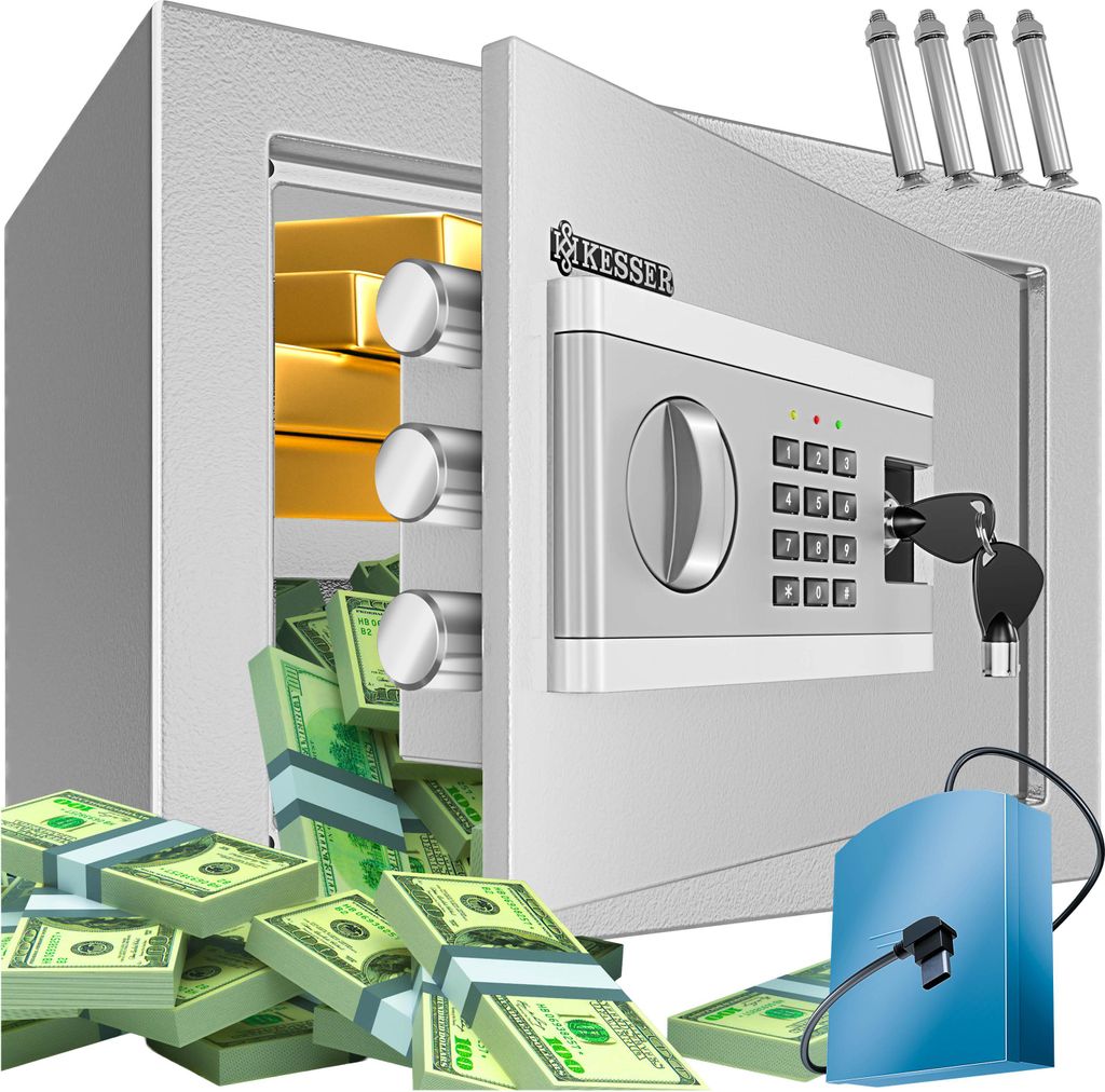 KESSER Elektr. Tresor | Inkl. Batteriebox | Elektronischer Safe | 3x Doppelbolzenverriegelung | Boden Wandtresor | Möbeltresor | Innenbeleuchtun...