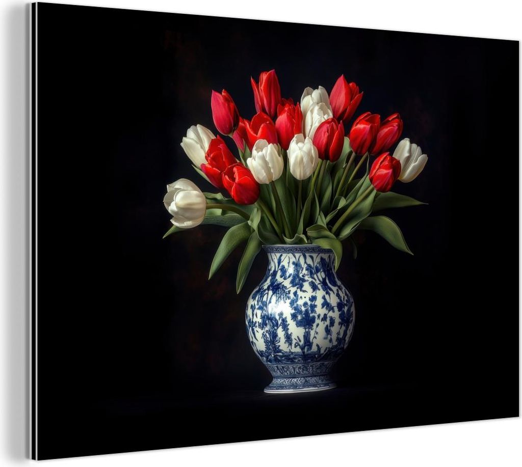 MuchoWow Wanddekoration Metall Metallbild Wandkunst 120x80 cm Rot - Blumen - Tulpen - Vase MuchoWow Aluminium Gemälde - Alu Bild