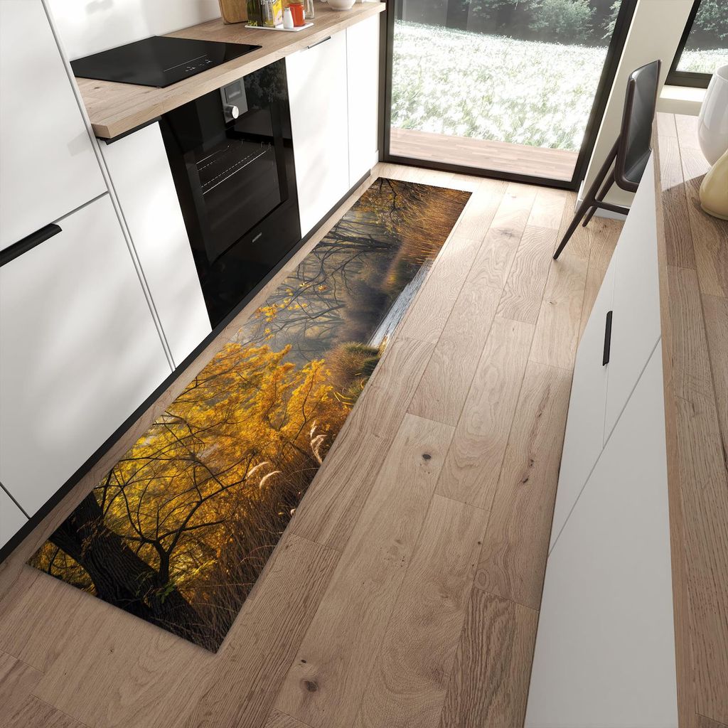 Küchenteppich 60x270cm rutschfest & abwischbar PVC Läufer - Herbstliches Ufer