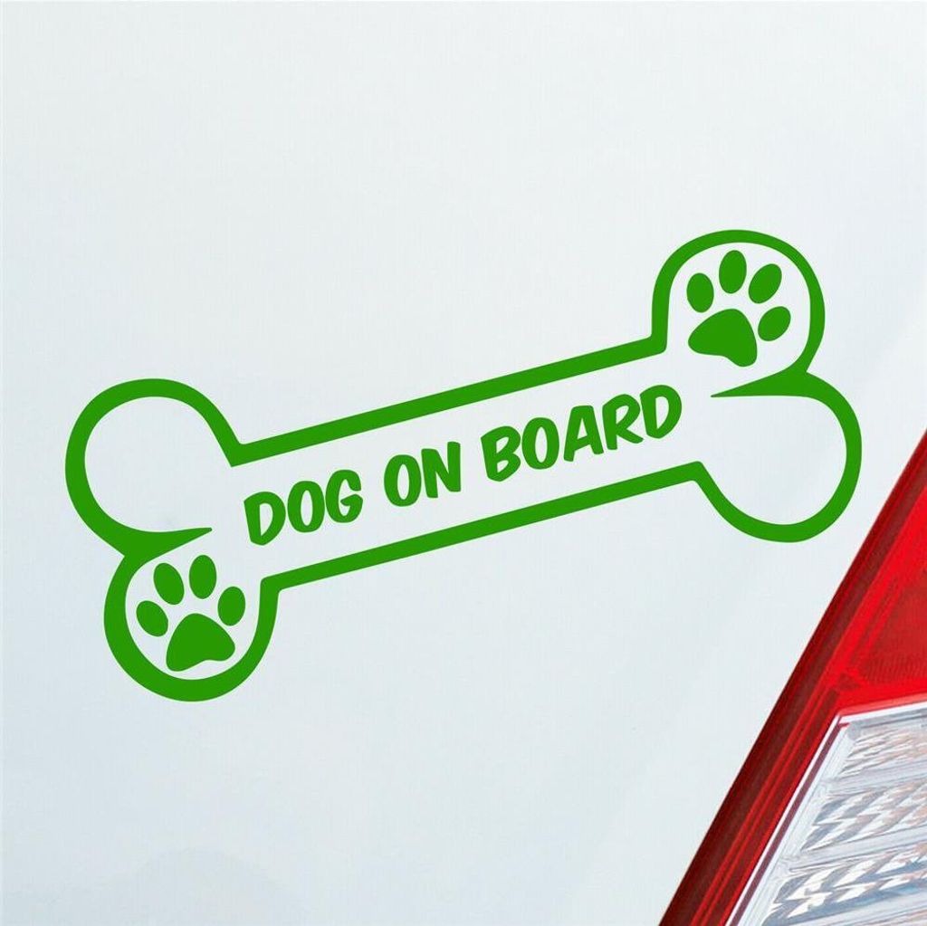 Auto Aufkleber Dog on Board Knochen Hund an Bord Dog Pfote 15x6 cm Hellgrün Sticker Heckscheibenaufkleber
