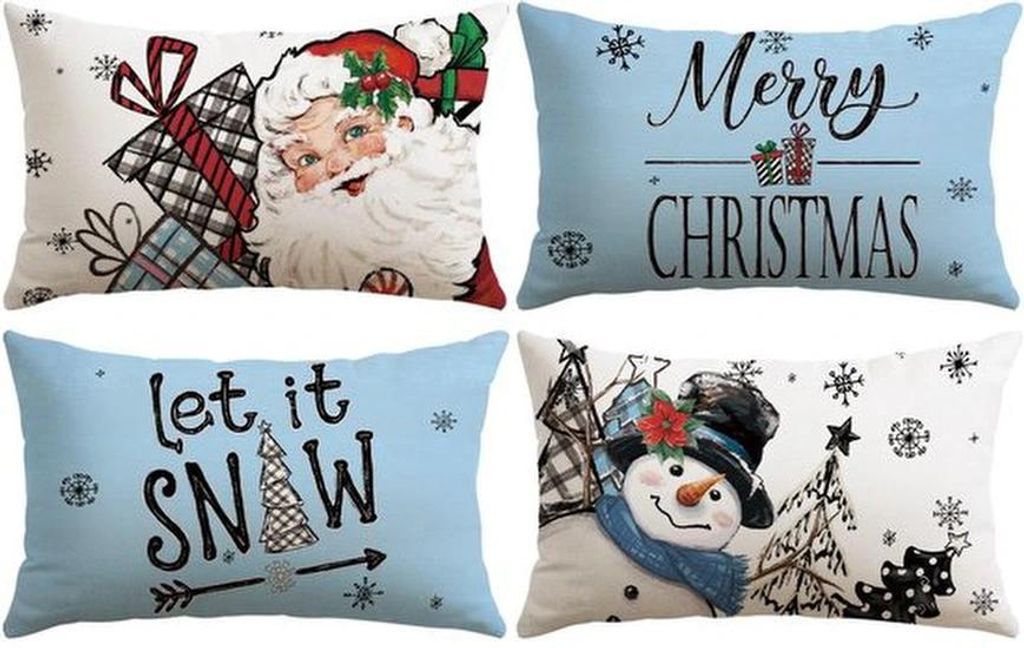 Unyqoos Set mit 4 Weihnachtskissenhüllen – Sneeuwpop und Weihnachtsmann Design für festliche Wohnkultur