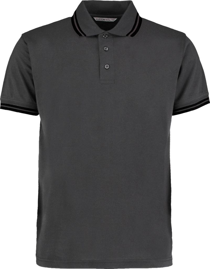 Kustom Kit Tipped Herren Piqué Polo-Shirt, Kurzarm BC613 (XXL) (Holzkohle/Schwarz)