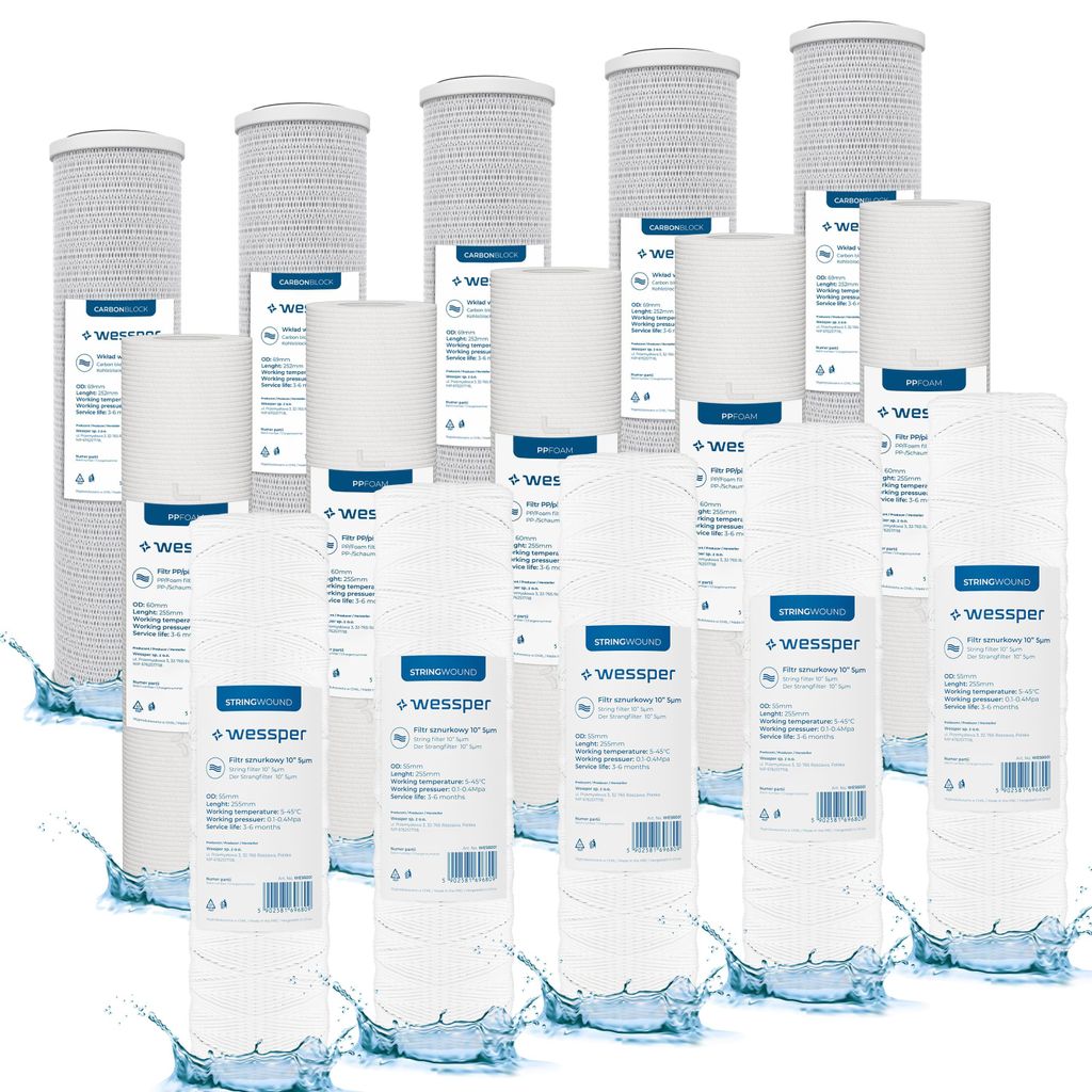 Zestaw 15 sztuk filtrów do wody Wessper 10 cali – 5 filtrów Zdjęcie produktu 
