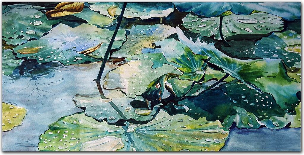 Coloray Küchenrückwand 140x70 Spritzschutz aus Glas - Wasser Blätter