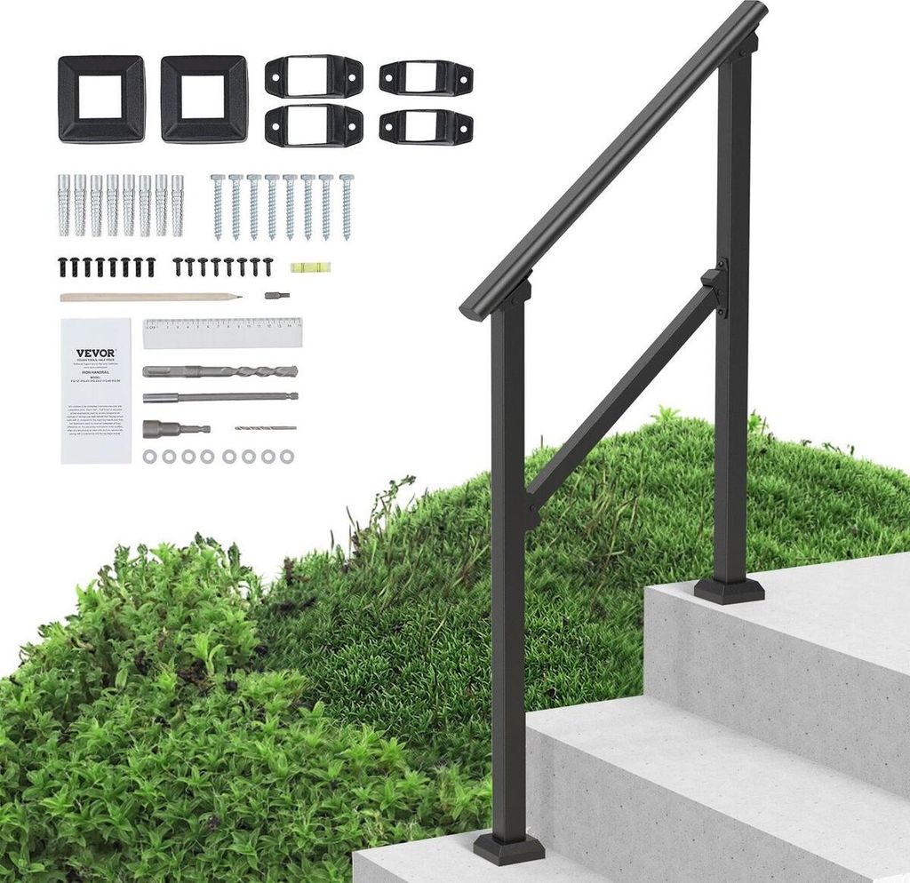 2-3 Handrails for Outdoor for Seniors Porch Deck Black Square Tube Steel