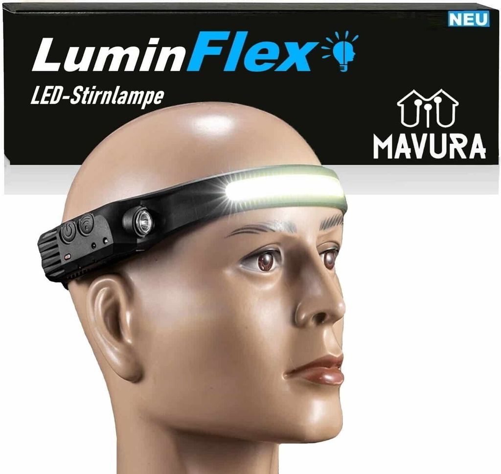 LuminFlex LED Stirnlampe Kopflampe COB 5 Modi 230° Produktbild 