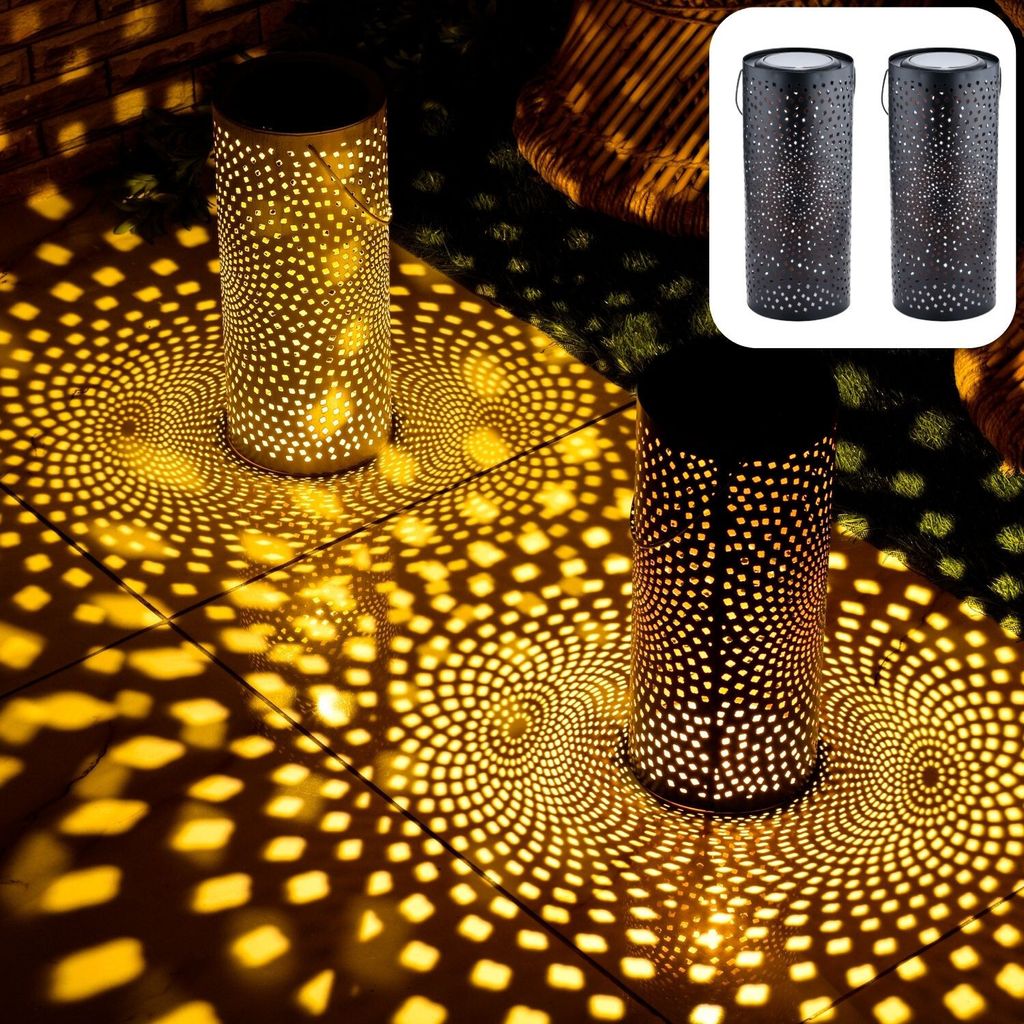 Marrakesch 2er Set Solarlaternen Solarlampen für außen mit Henkel aus Metall 30cm Groß | Orientalische Deko Outdoor Solar LED Laterne Wetterfest...