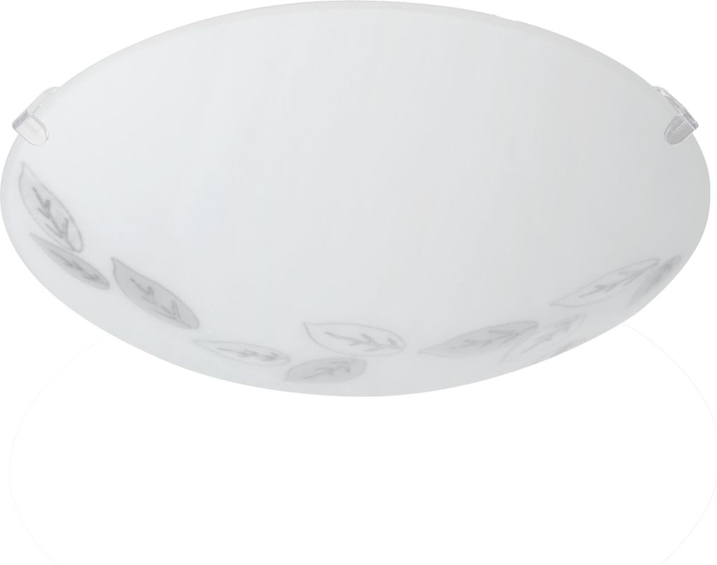 EGLO Deckenlampe Mars, 1 flammige Wandleuchte, Deckenleuchte aus Stahl, Farbe: Weiß, Glas: Weiß satiniert Motiv Blätter, Fassung: E27