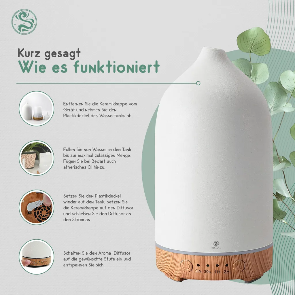 Diffuseur Aroma Céramique avec Mode Brume Réglable et Minuterie Précise - 9