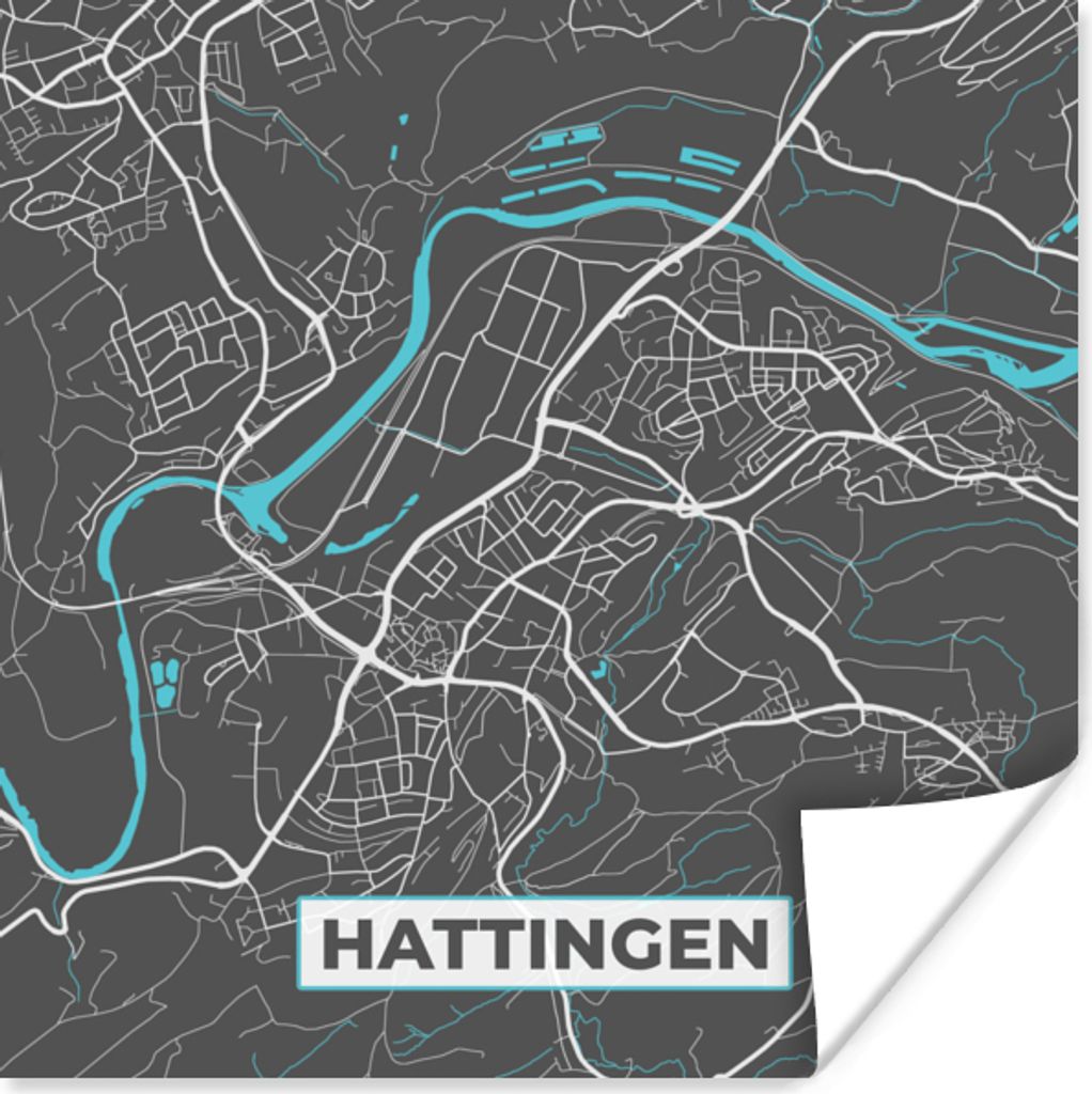 MuchoWow Poster Stadtplan - Hattingen - Deutschland - Karte 50x50 cm - Wohnzimmerdekoration