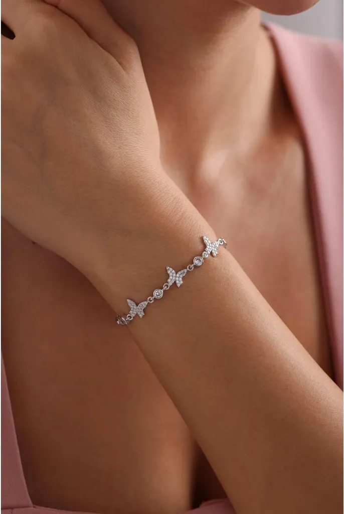 Bracelet papillon argent 925 et trois oxydes de zirconium brillants - 5