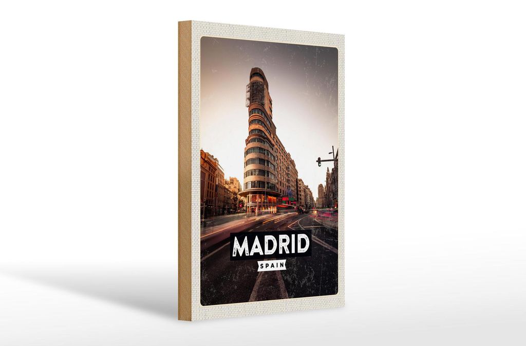 Holzschild Reise 20x30cm Madrid Die Calle Gran Vía Shopping