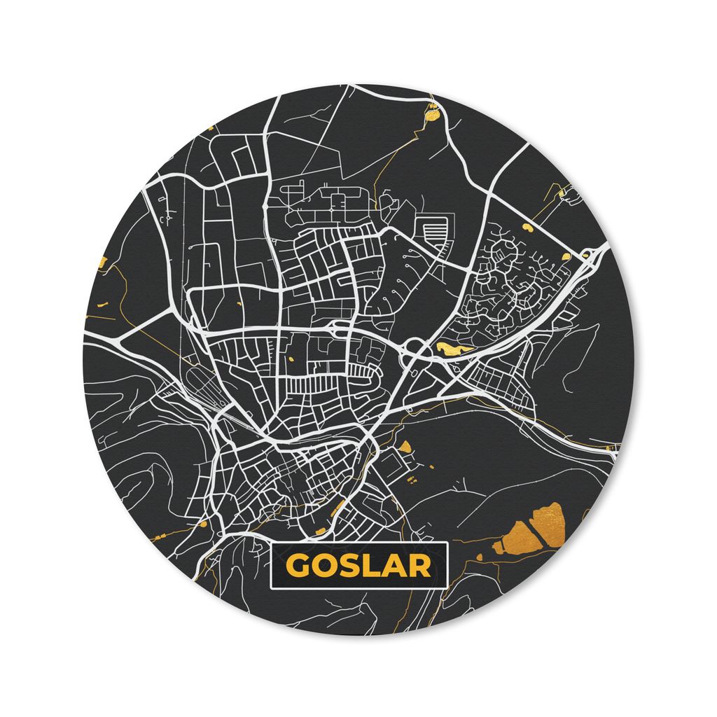 MuchoWow Mauspad Mousepad Schwarz und Gold - Stadtplan - Goslar - Deutschland - Karte 30x30 cm - Mousepads - Maus Mat - Pad - Mausunterlage - Tis...