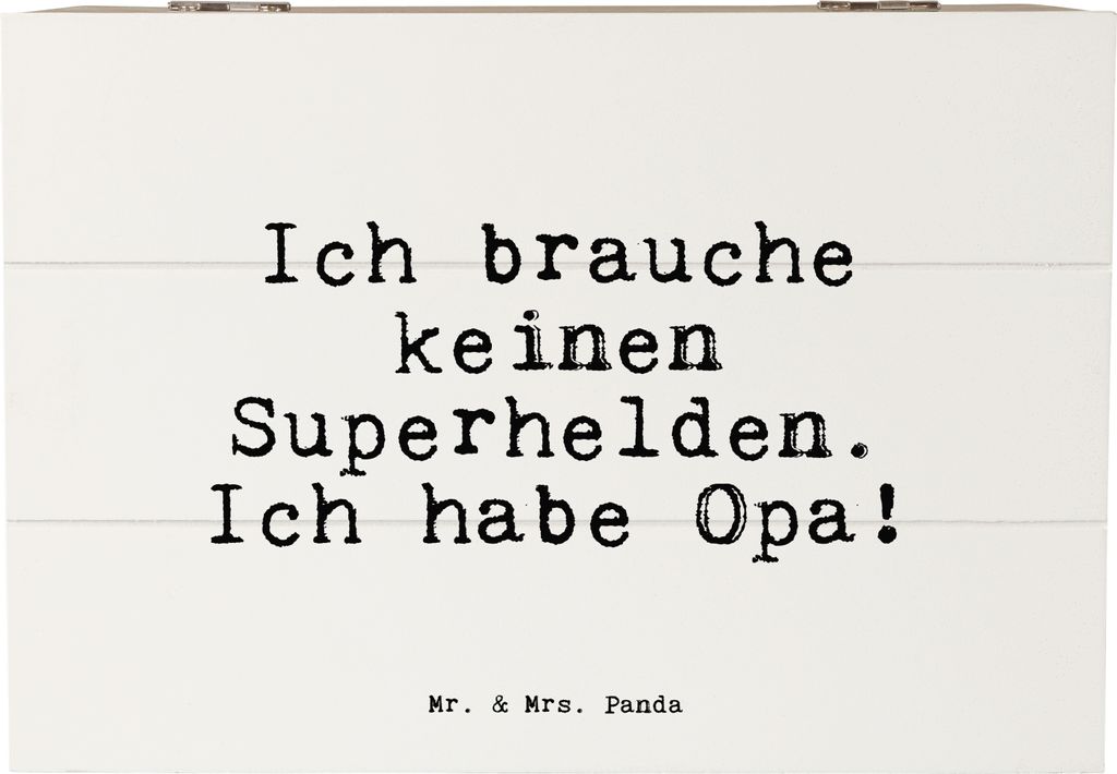 Mr. & Mrs. Panda Holzkiste Ich brauche keinen Superhelden.... 22 x 15 cm - Weiß - Geschenk, Box, Spruch Sprüche Weisheiten Zitate Lustig Weisheit...