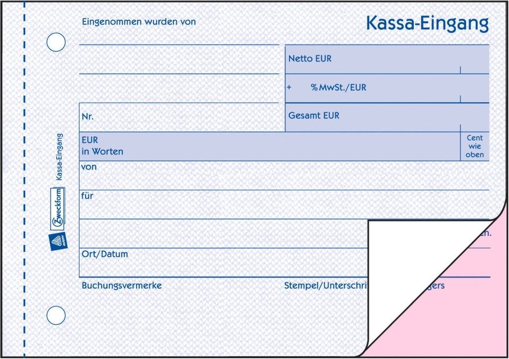 Formularbuch Kassa-Eingang A6 quer 2x40 Blatt Packung mit 20 Stück