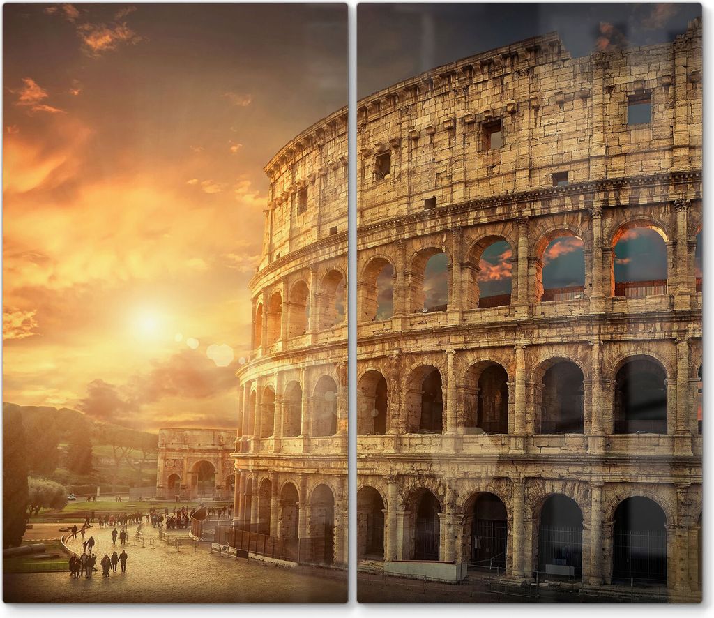 DEQORI Herdabdeckplatte Glas 2-tlg 'Colosseum im Abendlicht' Herd Abdeckung Küche