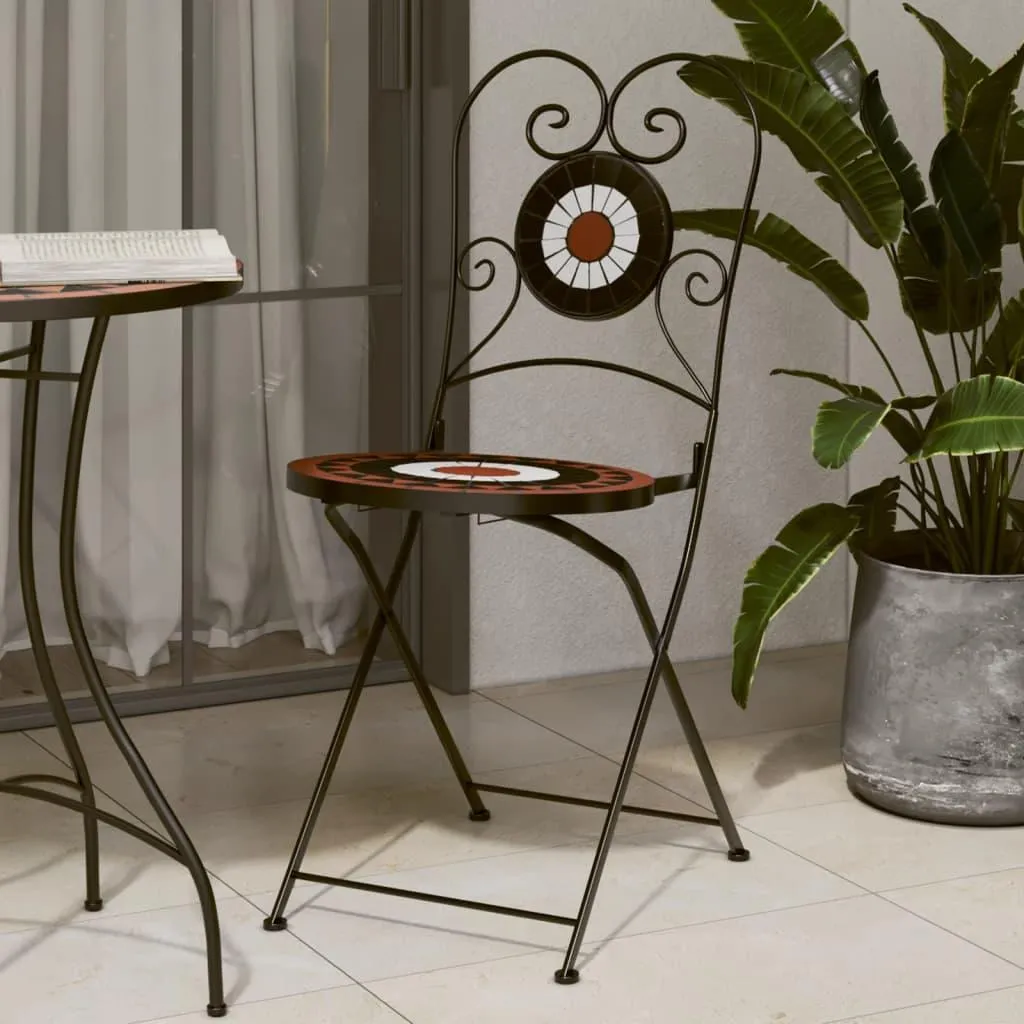 vidaXL Chaises de bistrot 2 pcs pliables en céramique terre cuite et blanc - 2