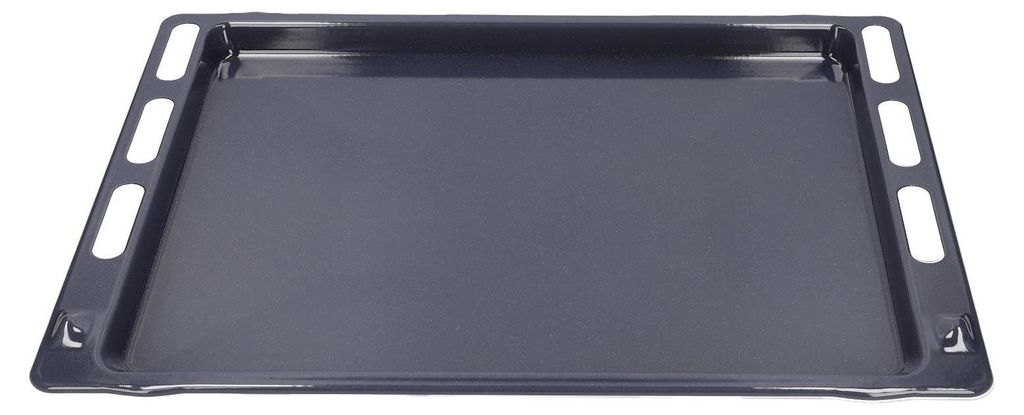 A baking tray is shown from a slightly elevated angle against a white background.