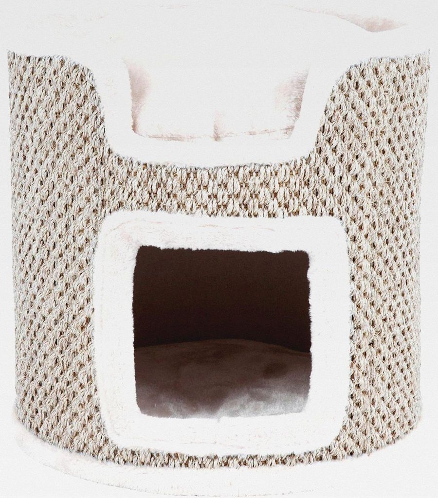 Katzentonne Ria 37cm in lichtgrau/natur – kleine Kratztonne für Katzen mit Kuschelhöhle und leicht erhöhtem Liegeplatz, gemütlich & stabil ...