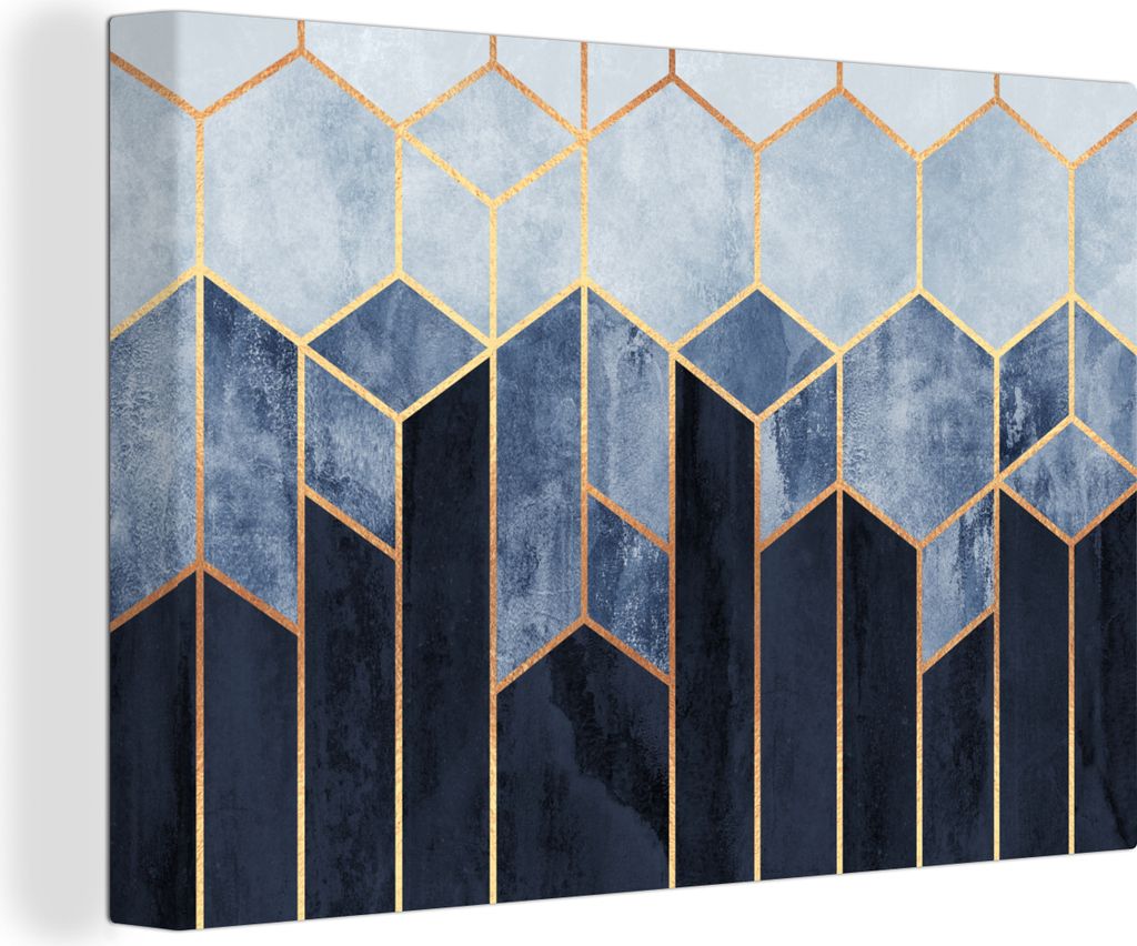 OneMillionCanvasses - Leinwandbilder - 140x90 cm, Sechseck - Gold - Schablonen, Wandbilder Kunstdruck Wanddekoration - Foto auf Leinwand - Gemäl...