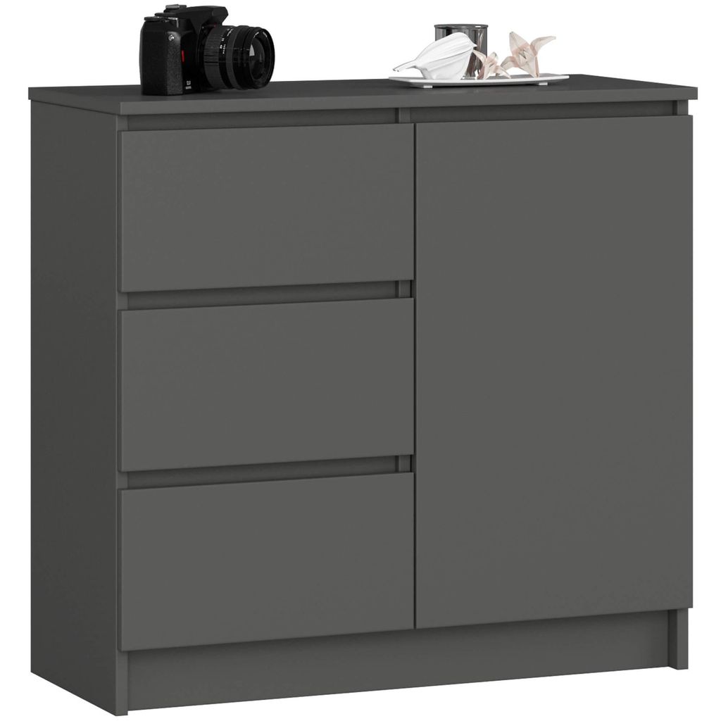 Commode K80 JERRY gris graphite avec 3 tiroirs et 1 porte - Image du produit 