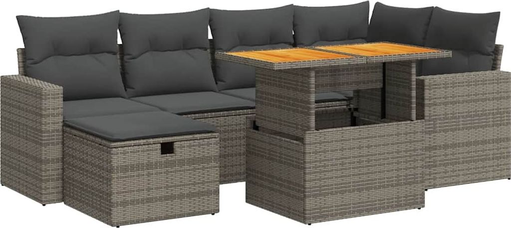 vidaXL 8-tlg. Garten-Sofagarnitur mit Kissen Grau Poly Rattan Akazie