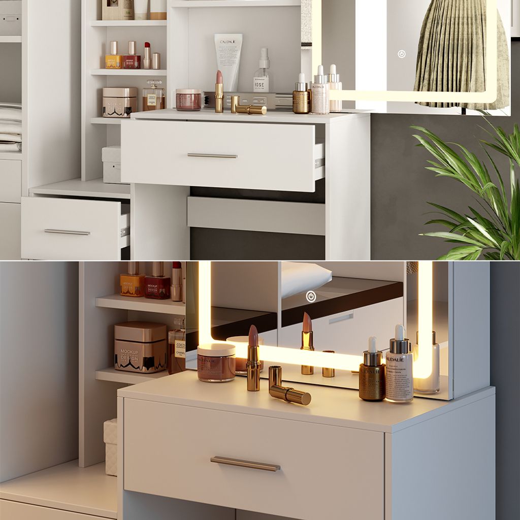 Vicco Coiffeuse Sherry, Wit, 120 cm avec miroir