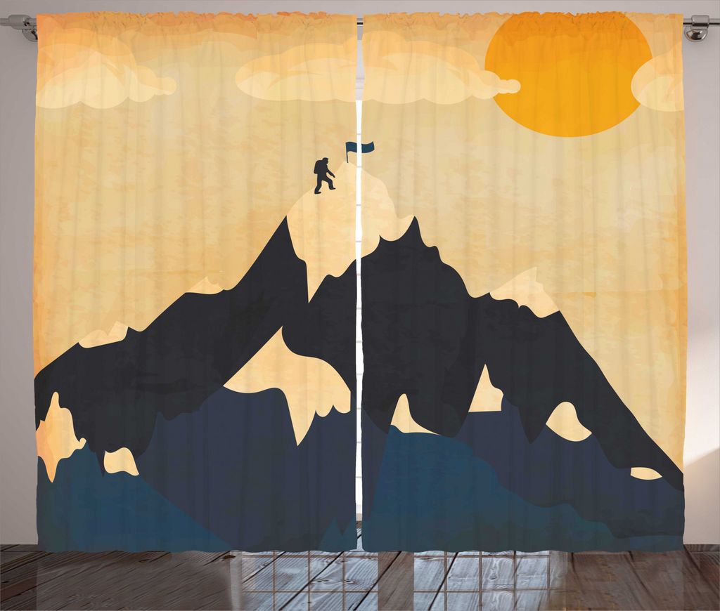ABAKUHAUS Jahrgang Rustikaler Gardine, Mann auf dem Mountaintop, Schlafzimmer Kräuselband Vorhang mit Schlaufen und Haken, 280 x 245 cm, Orange Se...