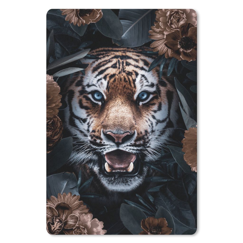 MuchoWow Mauspad Mousepad Porträt - Tiger - Blumen 40x60 cm - Mousepads - Maus Mat - Pad - Mausunterlage - Schreibtisch Accesoire