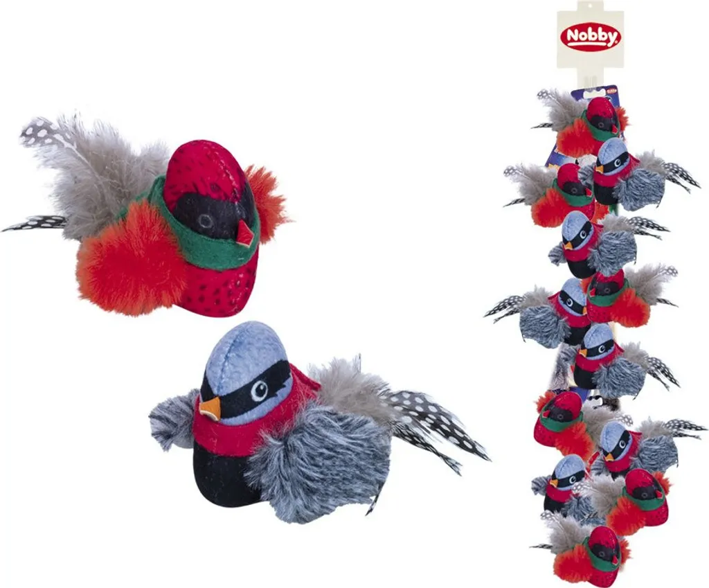 Solution ennui chat : Nobby 12 peluches oiseaux sonores 12cm, 12er Strip