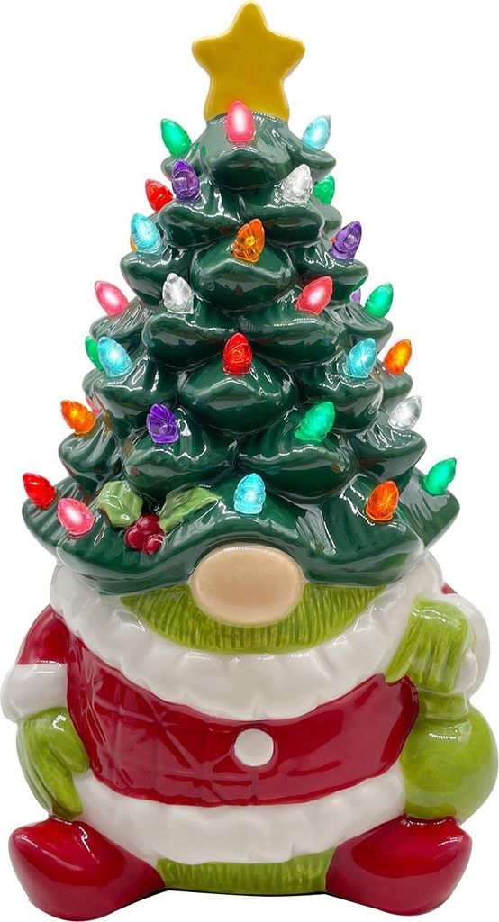 10 Zoll großer, beleuchteter Weihnachtsbaum aus Kunstharz mit Rentier-/Weihnachtsmann-Motiv und LED-Beleuchtung für Zuhause, Büro, Kaminsims ode...