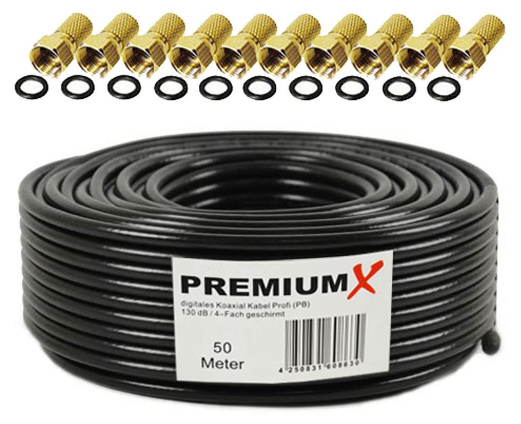 PremiumX 50 m PROFI Kabel koncentryczny czarny 135 dB Zdjęcie produktu 