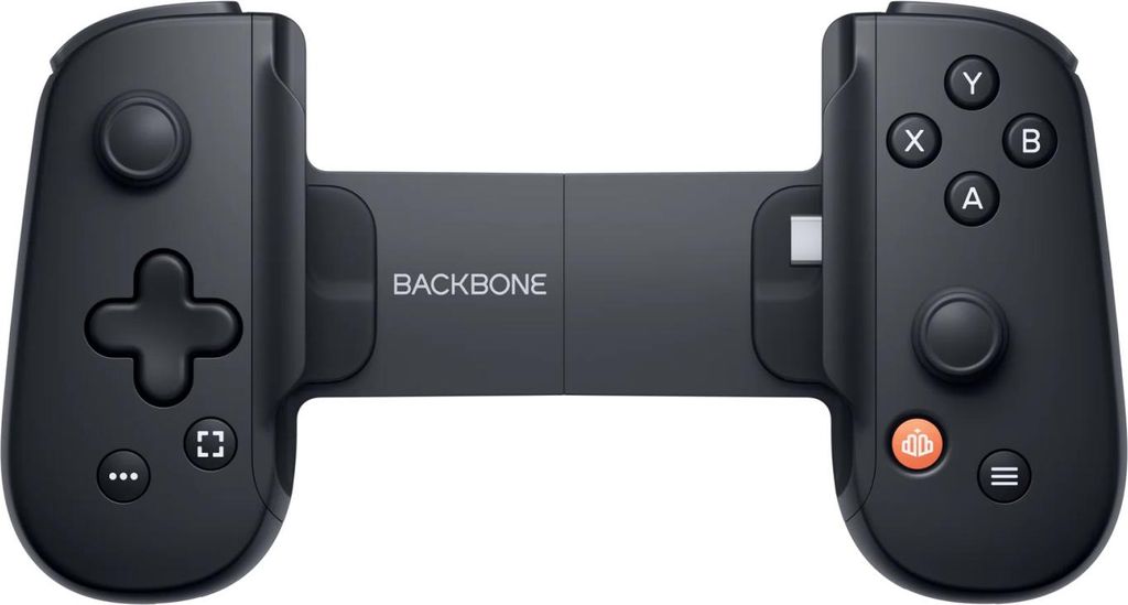 A black Backbone One USB-C controller is shown against a white background.