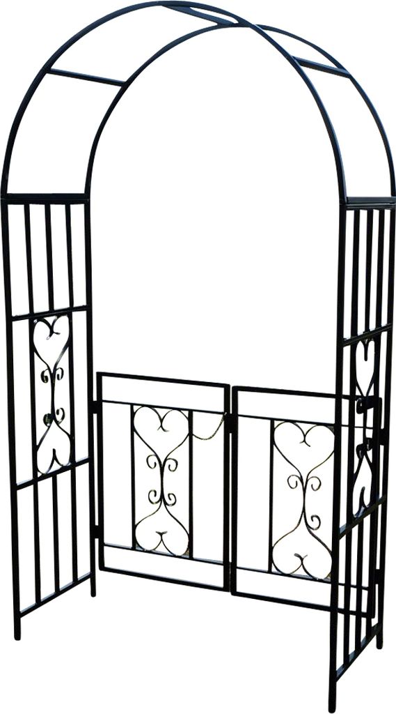 ALEOS. Eleganter XXL Rosenbogen Rankhilfe Pergola mit Tür Gartentür Gartentor aus Metall schwarz Modell 5044-G
