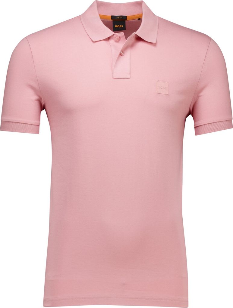 BOSS Polohemd mit kurzen Ärmeln rosa einfarbig Passenger Slim Fit