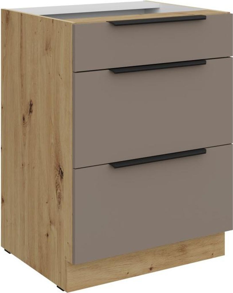 LUNARA Schubladenschrank – Breite 60 cm, Dunkelbeige / Eiche (handwerklich)