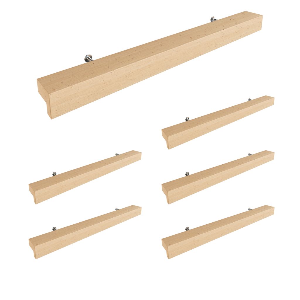 Sossai Holz Möbelgriffe aus Buche | GAH01 | Lochabstand 160mm, Länge 220mm, 6 Stück