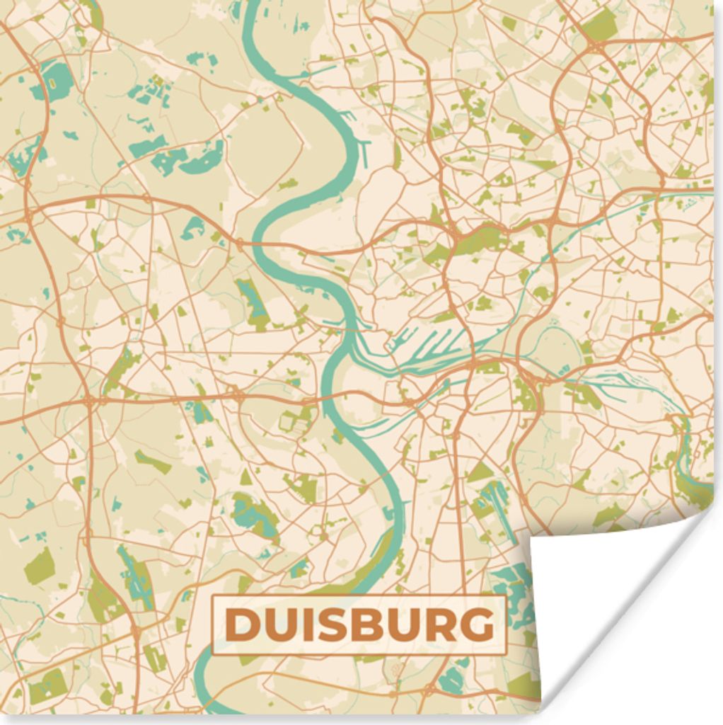 MuchoWow Poster Karte - Duisburg - Vintage - Stadtplan 30x30 cm - Wandposter - Printing