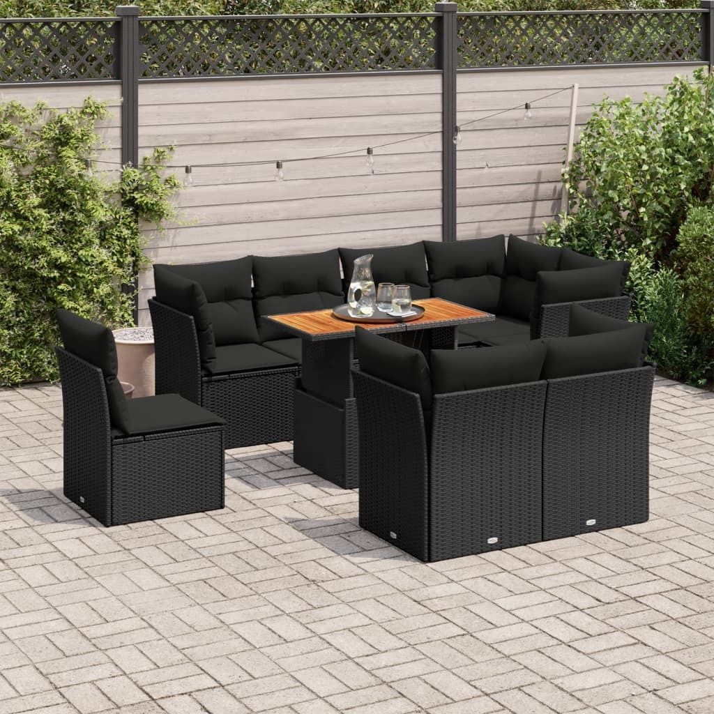 Maison Exclusive - 9-tlg. Garten-Sofagarnitur mit Kissen Schwarz Poly Rattan