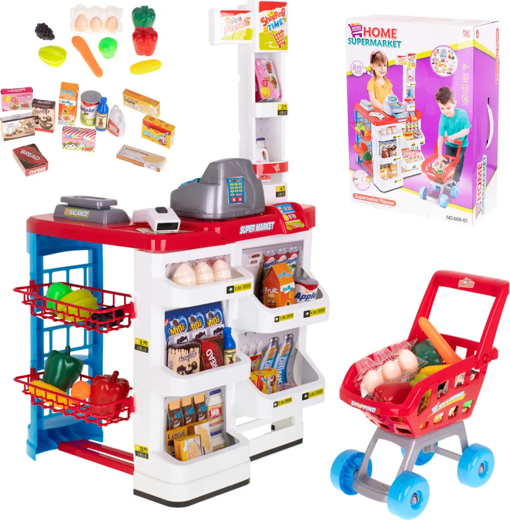 Supermarché pour enfants KIK KX6394 avec chariot et 48 accessoires