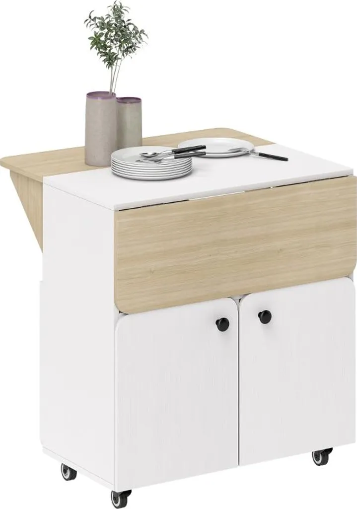 Table modulable 2 rabats avec compartiment de stockage et roues mobiles
