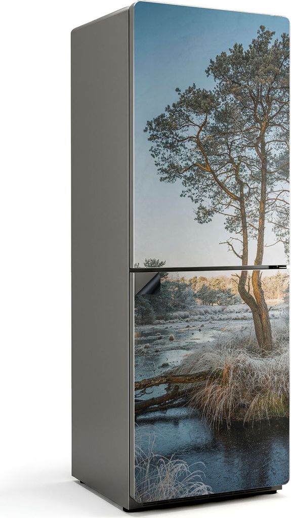 Winterlandschaft mit einem Baum – Magnetische Kühlschrank Abdeckung – Dekorfolie magnetisch Küche – Kühlschrank Magnet Deko – selbstkleb...