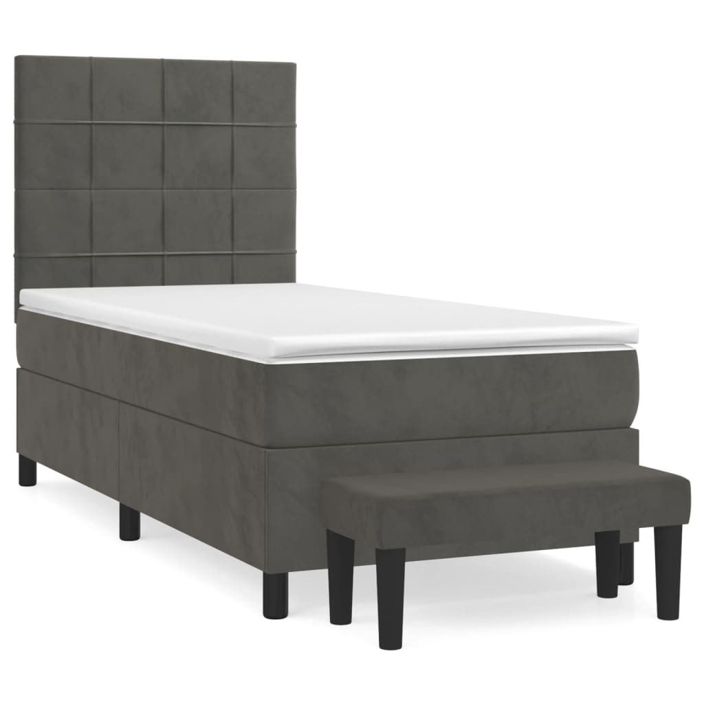 "2026 MODERNE" Boxspringbett Einzelbett - Gästezimmer - mit Matratze Dunkelgrau 90x190 cm Samt - Polsterbett Klassische Betten CC4990048